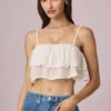 Lacie cropped camisole top met ruches in ivoor