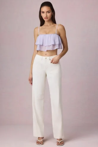 Bobbi mid-rise jeans met wijd uitlopende pijpen in ecru-was
