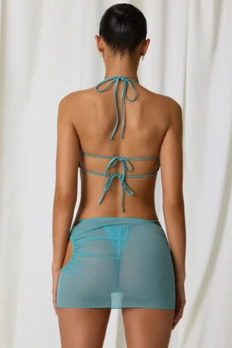 Lagoon mini-rok met trekkoord en uitsnijdingen in turquoise