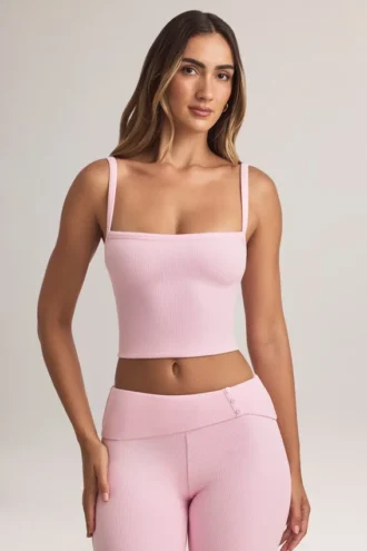 Lai Modal top met vierkante hals in pastelroze