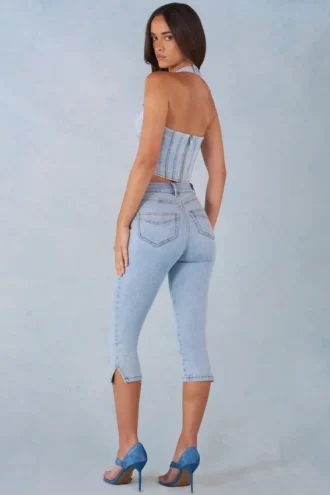 Landon mid-rise denim capri-jeans in licht denim