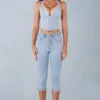 Landon mid-rise denim capri-jeans in licht denim