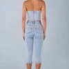 Landon mid-rise denim capri-jeans in licht denim