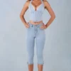 Landon mid-rise denim capri-jeans in licht denim