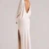 Lani maxi-jurk met lange mouwen en drapering in ivoor