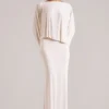 Lani maxi-jurk met lange mouwen en drapering in ivoor