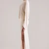 Lani maxi-jurk met lange mouwen en drapering in ivoor