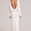 Lani maxi-jurk met lange mouwen en drapering in ivoor