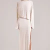 Lani maxi-jurk met lange mouwen en drapering in ivoor