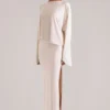 Lani maxi-jurk met lange mouwen en drapering in ivoor