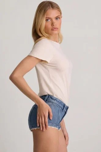 Lanori laag uitgesneden hotpants in middenblauw