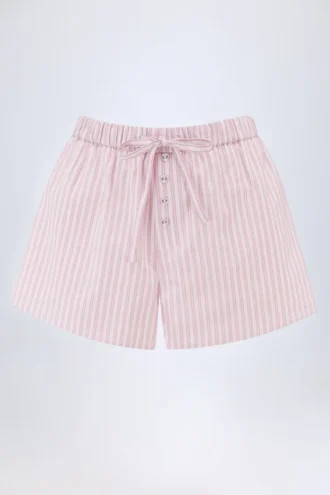 Lariana katoenen popeline Shorts met middelhoge taille in roze streep