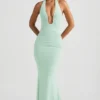 Laverna gerimpelde rugloze halterjurk in mint