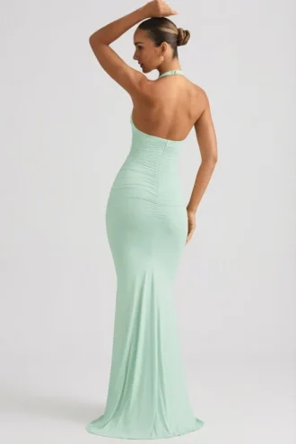 Laverna gerimpelde rugloze halterjurk in mint