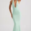 Laverna gerimpelde rugloze halterjurk in mint