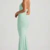 Laverna gerimpelde rugloze halterjurk in mint