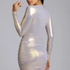 Layla mini-jurk met lange mouwen van metallic jersey in lichtgoud