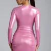 Layla mini-jurk met lange mouwen van metallic jersey in roze
