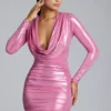 Layla mini-jurk met lange mouwen van metallic jersey in roze