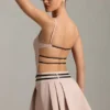Leilani minijurk met riem en open rug in Mushroom