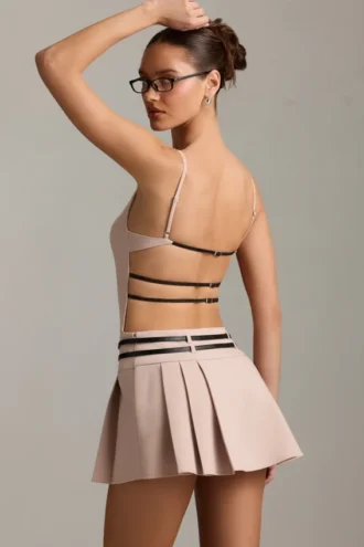 Leilani minijurk met riem en open rug in Mushroom