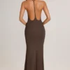 Leire Modal Plunge rugloze maxi-jurk in chocoladebruin