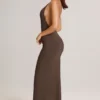 Leire Modal Plunge rugloze maxi-jurk in chocoladebruin