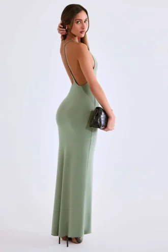 Leire Modal Plunge rugloze maxi-jurk in saliegroen
