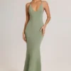 Leire Modal Plunge rugloze maxi-jurk in saliegroen