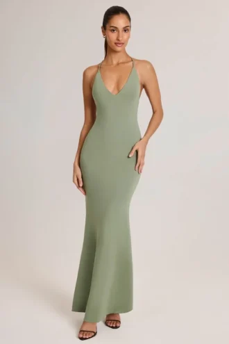 Leire Modal Plunge rugloze maxi-jurk in saliegroen