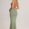 Leire Modal Plunge rugloze maxi-jurk in saliegroen