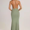 Leire Modal Plunge rugloze maxi-jurk in saliegroen