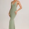 Leire Modal Plunge rugloze maxi-jurk in saliegroen