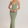 Leire Modal Plunge rugloze maxi-jurk in saliegroen