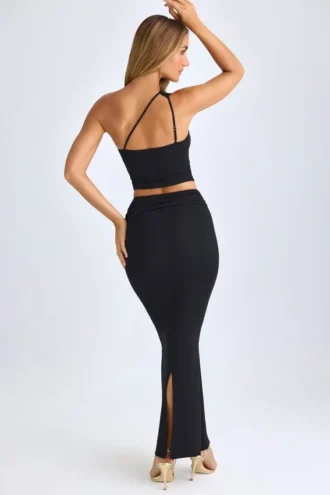 Lena Modal maxi-rok met gedraaide voorkant in zwart