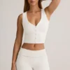 Lene modaal geribbeld vestje met knopen in wit