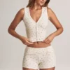 Lene Modal geribbeld vestje met knoopsluiting in bloemenprint
