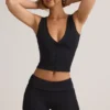 Lene Modal geribbeld vestje met knoopsluiting in zwart