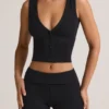 Lene Modal geribbeld vestje met knoopsluiting in zwart