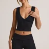 Lene Modal geribbeld vestje met knoopsluiting in zwart