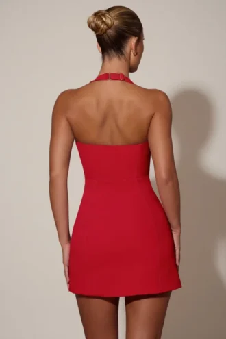 Lenore minijurk met hartjesdetail en halternek in rood