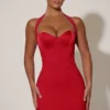 Lenore minijurk met hartjesdetail en halternek in rood