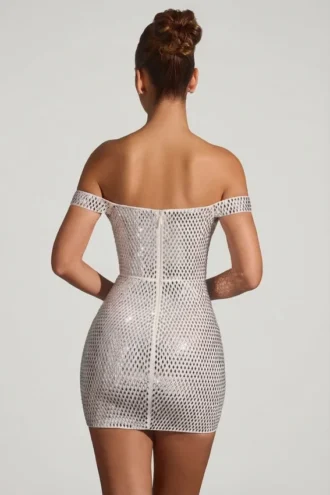 Leonora versierde off-shoulder minijurk in wit