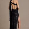 Leontine Premium paillettenkant maxi-jurk met sjaaldetail in zwart