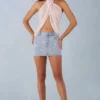 Levara Mid-Rise Denim Micro Mini Rok  in Lichte Denim