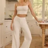 Libby Pointelle mid-rise rechte broek in wit