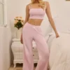 Libby Pointelle Mid-Rise Straight-Leg Broek in Babyroze