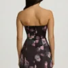 Liliosa strapless gestructureerde tulpvormige mini-jurk met zwarte bloemenprint