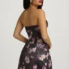 Liliosa strapless gestructureerde tulpvormige mini-jurk met zwarte bloemenprint