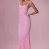 Lillienne kanten Sweetheart-Neck-jurk in blushroze